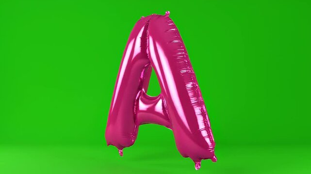 Pink Foil Balloon Letter A Floating on Green Screen