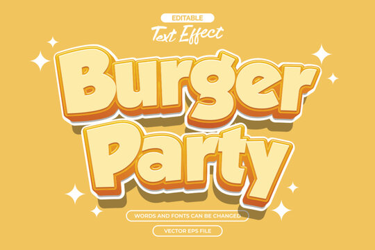 Burger party editable text effect with cartoon text style and with cute decoration