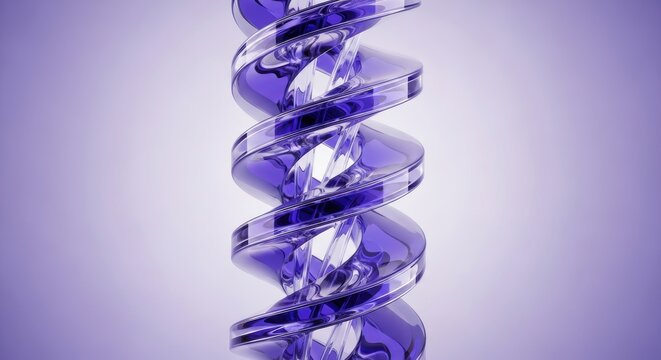 Translucent purple spiral form extends vertically against a soft gradient background