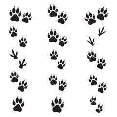 Fototapeta premium Animal Paw Print Icon Set, Pet Footprint PNG, Dog Cat Paw Symbol Clipart, Wildlife Track Vector SVG, Animal Foot Icons, Pet Paw Graphics, Paw Mark Collection