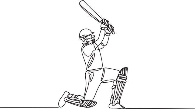 One line drawing of Cricket sport player continuous single line art vector illustration minimalism design