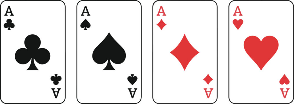Playing card symbols vector icons set, ace of spades, hearts, clubs, diamonds