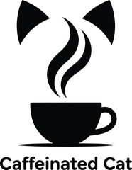 Black silhouette steaming coffee cup with cat ears on white background © Montaj_A