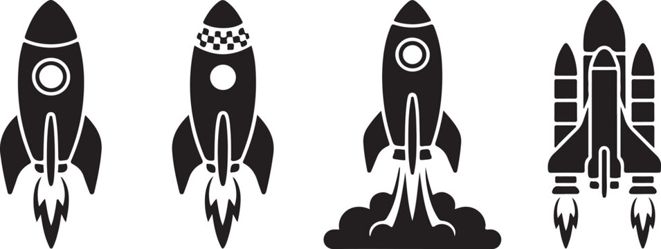 Rocket vector icons set with space shuttle designs and launch symbols