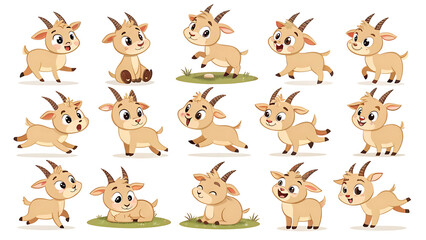 Fototapeta premium A collection of cartoon goats in various playful poses and expressions