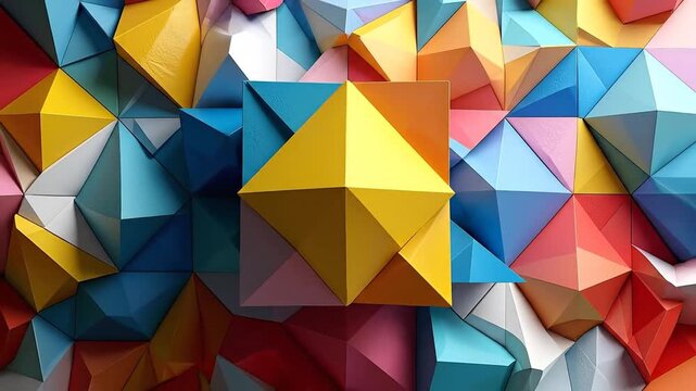 Abstract geometric background with colorful triangular shapes, creating a vibrant and modern design.