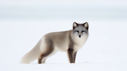 Naklejka premium Arctic Fox Standing Gracefully in Snowy Landscape, Captured in Serene Winter Environment