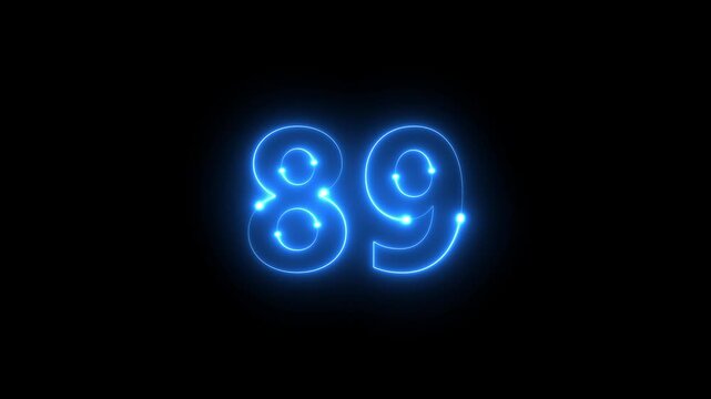 Glowing neon numbers eighty eight and nine illuminate against a stark black background creating a vibrant display