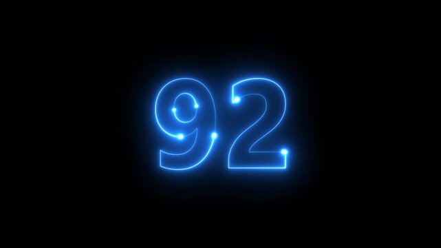 Bright neon rendering of the numbers 92 against a stark black background emitting a glowing light