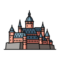 Obraz premium A cartoon-style illustration of a large castle