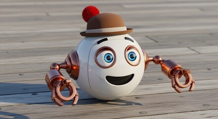 A whimsical gingerbread man with a hat and crab legs on a sandy beach