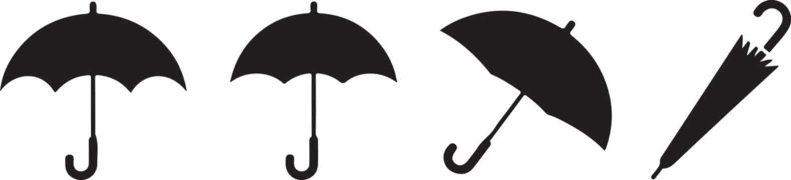 Umbrella vector icons set. rain, weather symbols, parasol designs