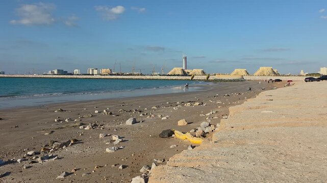 A view of Al Marjan Beach in Ras Al Khaimah, United Arab Emirates.