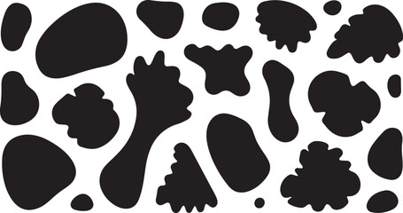 Fototapeta premium Abstract organic shapes and liquid ink blobs set, hand-drawn black silhouette splatters, uneven stone textures and pebble vector elements for modern art