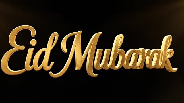 Eid Mubarak Golden 3D Text Celebration Greeting Light Effect