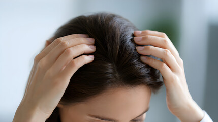 Naklejka premium Woman Massaging Scalp For Healthy Hair Growth