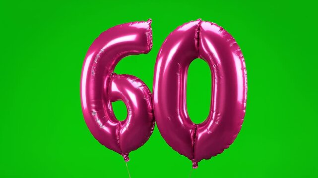 Shiny pink number 60 balloon animation for 60th birthday