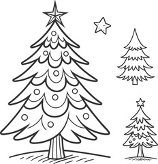 Fototapeta premium Simple line drawing of christmas trees and stars