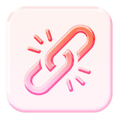 Obraz premium Glossy 3D link icon with jelly glassmorphism style - Y2K inspired connection and chain element in pink and orange