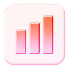 Glossy 3D bar chart icon with a vibrant glassmorphism effect - Y2K inspired jelly statistics element in pink and orange gradient