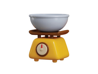 Weight scale with bowel icon 3d render concept of cartoon business balance scale icon vector illustration