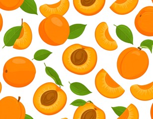 Obraz premium Colorful seamless pattern of ripe orange fruit with leaves against a white background