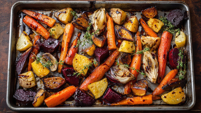 roasted root vegetables with thyme and balsamic glaze