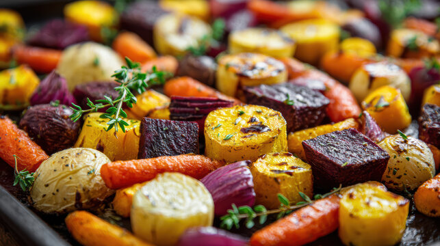 roasted root vegetables with thyme and balsamic glaze