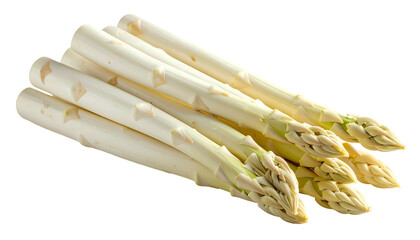 Pile of fresh, white asparagus spears on a transparent background