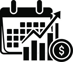 Market growth icon with rising arrow and money sign flat illustration
