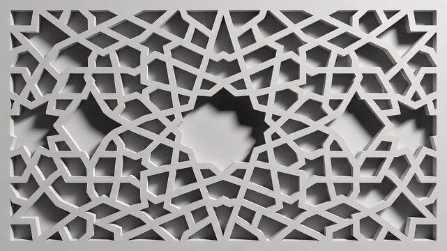 3D White Arabic Geometric Pattern Background Loop Animation