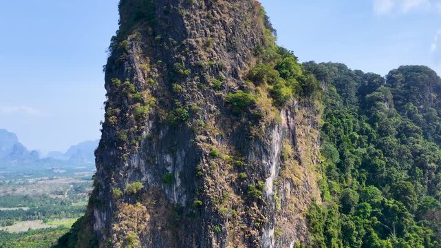 Aerial View of Limestone Karst Mountain and Palm Plantation in Krabi