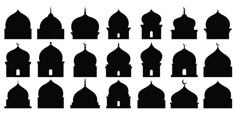 Islamic Dome Silhouettes, vector illustration of Arabic mosque architectural shapes, domes and minarets, isolated on white background, modern flat and minimalist design, suitable for Ramadan and Eid g © BASAR BIN HABIB