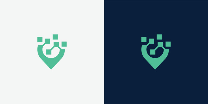 Pin map tech connection data location vector logo design