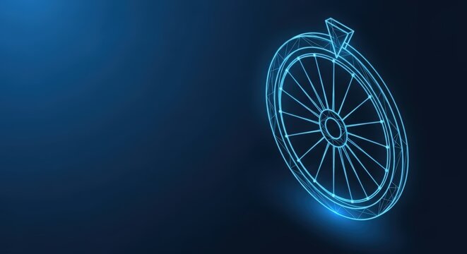 Spinning Wheel of Fortune illustration with glowing segments on a dark blue digital background