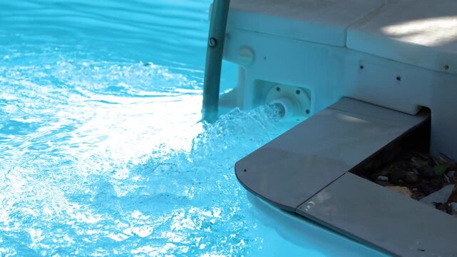 Clear Blue Swimming Pool Water Circulating Through a Return Jet Filter