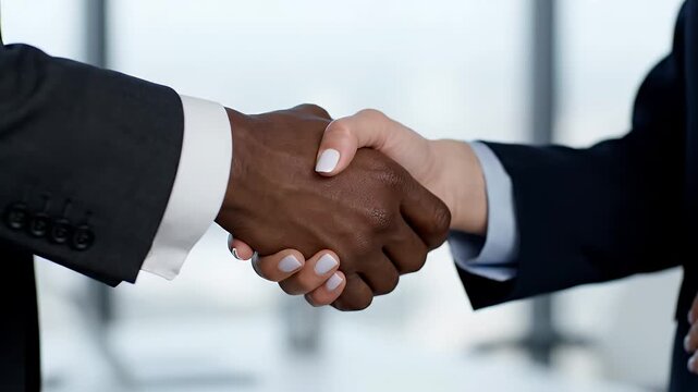 Diverse Business Professionals Shaking Hands Firmly in an Office Setting