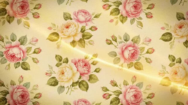 A beautiful floral pattern with roses and leaves on a cream background video