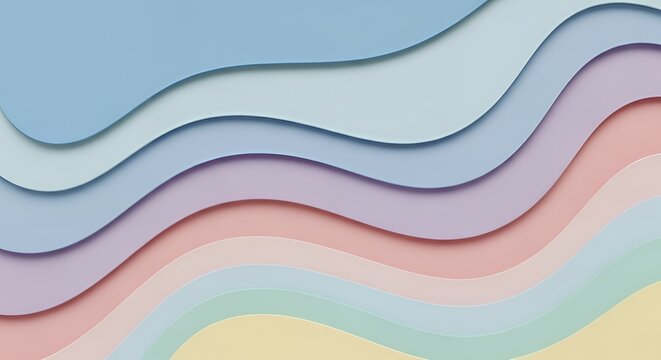 Abstract Wavy Pastel Gradient Layers with Harmonious Soft Tones Creating Depth and Dynamic Flow for Serene Calming Backgrounds