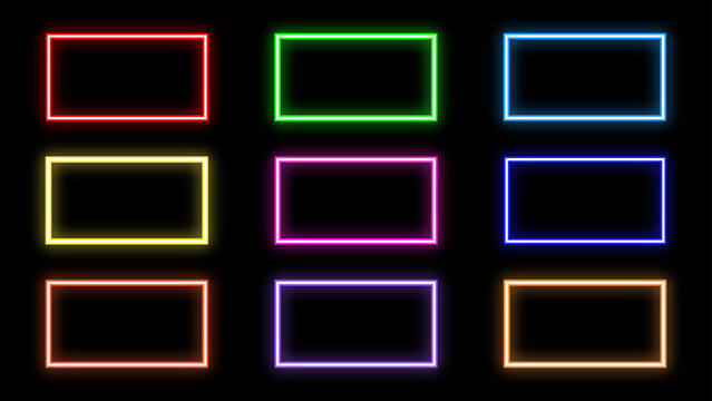 Neon Rectangle icon. Glowing rectangle sign vector. Varity neon color icon on black background.