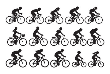 Obraz premium Cyclist Silhouette Set Bicycle Riders Vector Pack Cycling People Silhouettes