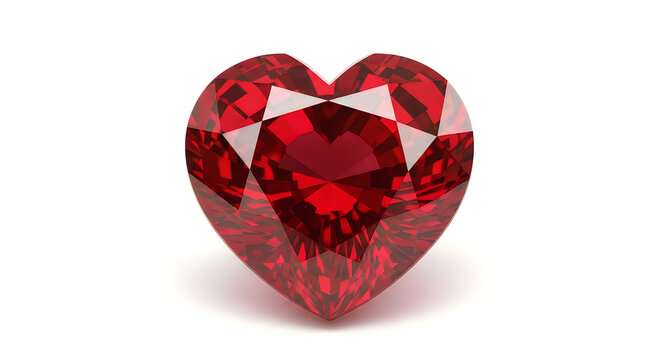 Heart shaped red gemstone with multiple facets on white background