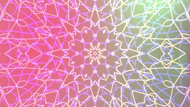 Kaleidoscopic floral pattern with vibrant hues, symmetrical designs. Perfect for backgrounds, textiles, prints, and digital art projects.