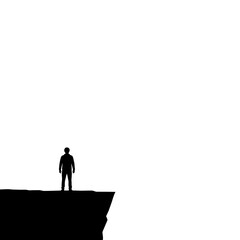 Obraz premium man standing on cliff edge silhouette, alone on precipice, for motivation or business concept, vector isolated on White Background