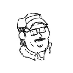 Simple line portrait of a person with glasses and a hat illustration