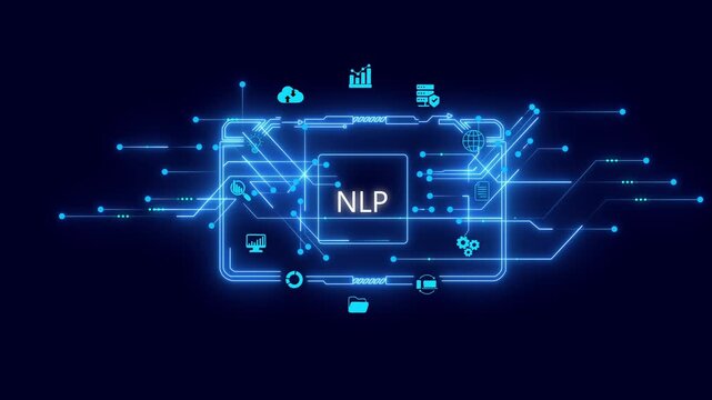 Natural Language Processing Concept with Glowing Blue Circuitry and on Dark Background artificial intelligence