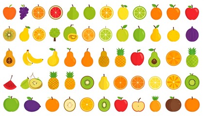 Obraz premium Colorful assortment of fresh, isolated fruit icons, perfect for health or nutrition designs