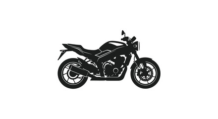 Obraz premium A stark silhouette of a modern motorcycle is presented against a clean bright white background emphasizing form