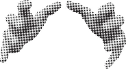 Two abstract digital hands reaching out towards the viewer in motion