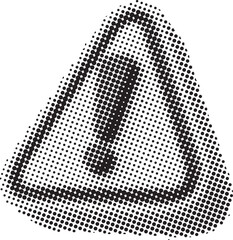 Halftone style warning sign icon featuring a large exclamation mark inside.